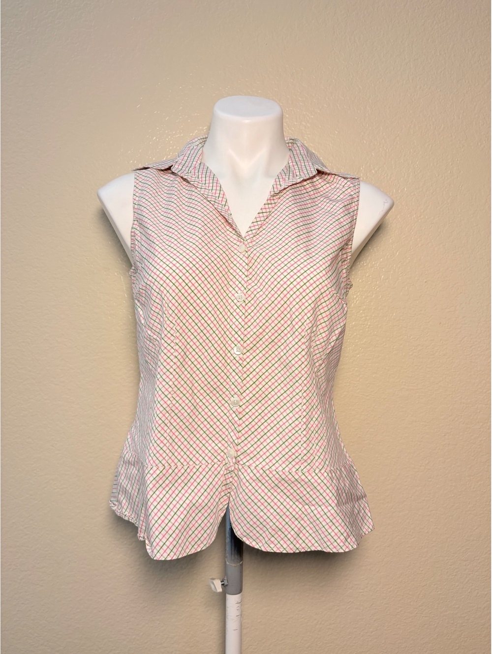 Y2K Ann Taylor LOFT Scene Sleeveless Button-Down Plaid Shirt #13